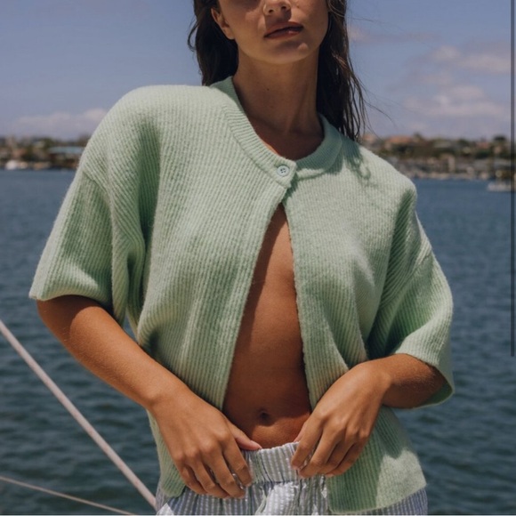 Daily Drills Mint Cropped Sleeve Sweater - Picture 1 of 6